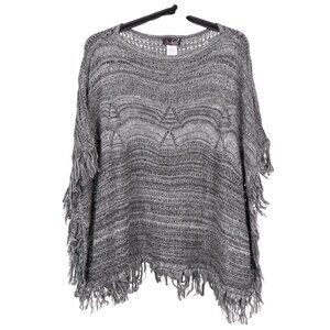 Gray Knit Boxy Poncho One Size Womens Fringed Hem Questions Say What Acrylic